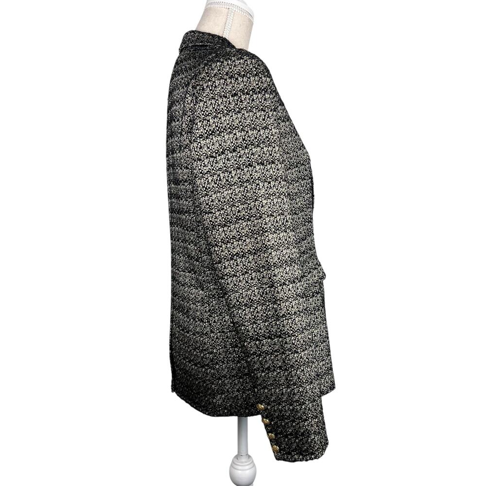 Evereve Black Cream Metallic Tweed Gold Button Blazer Jacket - Picture 3 of 8